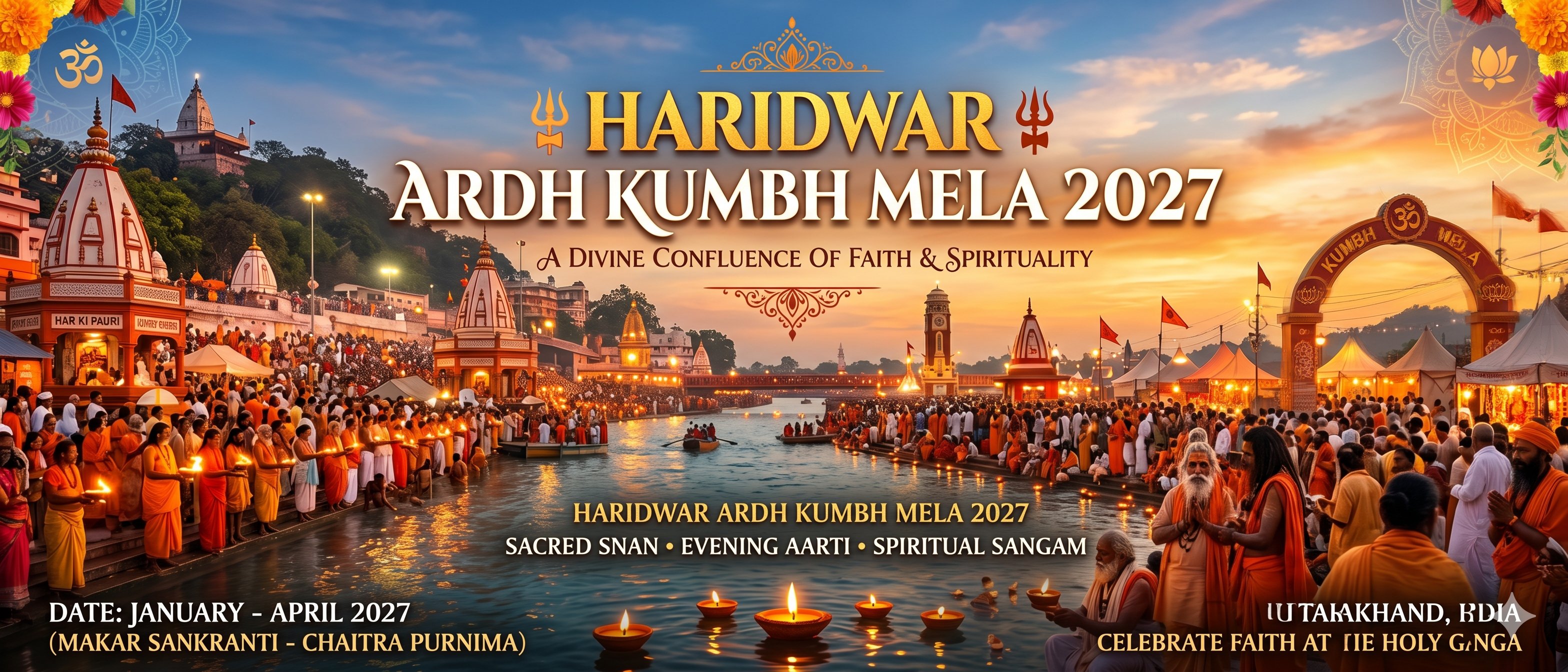 Haridwar Ardh Kumbh Mela 2027 — A Divine Confluence of Faith & Spirituality at Har Ki Pauri, Ganga